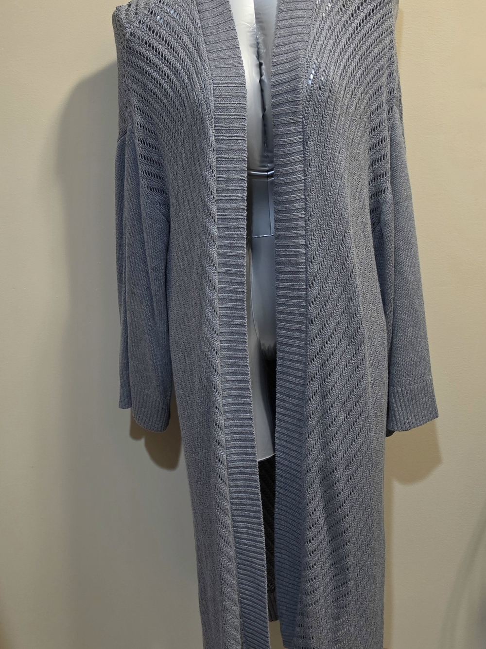 Westport Dark Gray Long Open-Front Knit Cardigan Sz 1X
